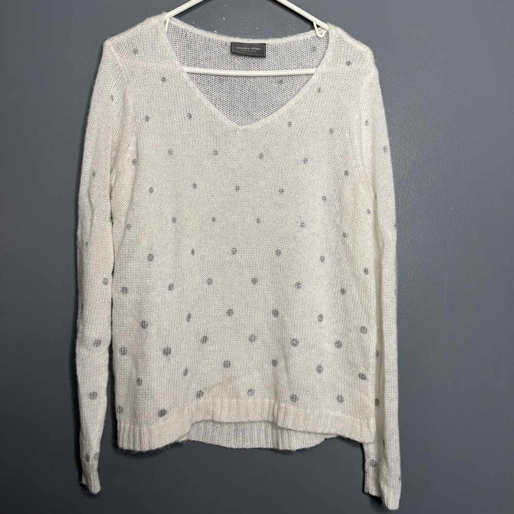 Wooden‎ Ships Women's X/S Beach Sweater White Polka Dots V Neck Fit Open Knit